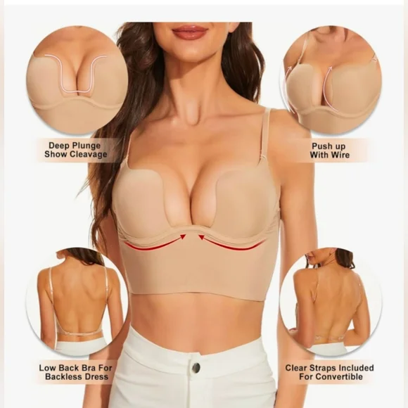 Sealsea Convertible Deep Plunge Low Back Beige Bra Size 36C - Picture 8 of 15